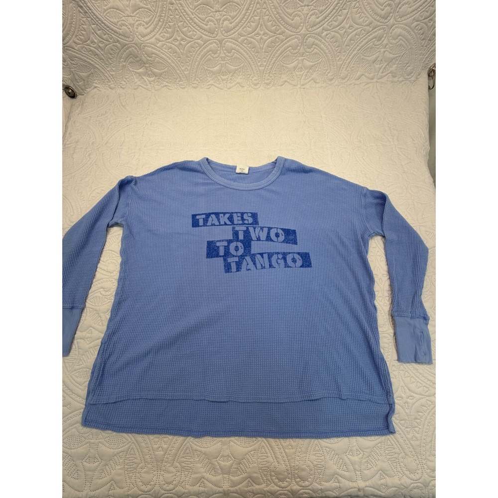 Offline by Aerie Burst A Move Waffle Knit Long Sleeve Top Blue Graphic Size M